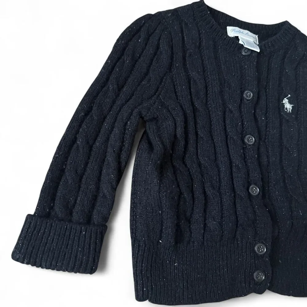 Ralph Lauren Baby Black Cable Knit Cardigan Sweater | 9 Months
